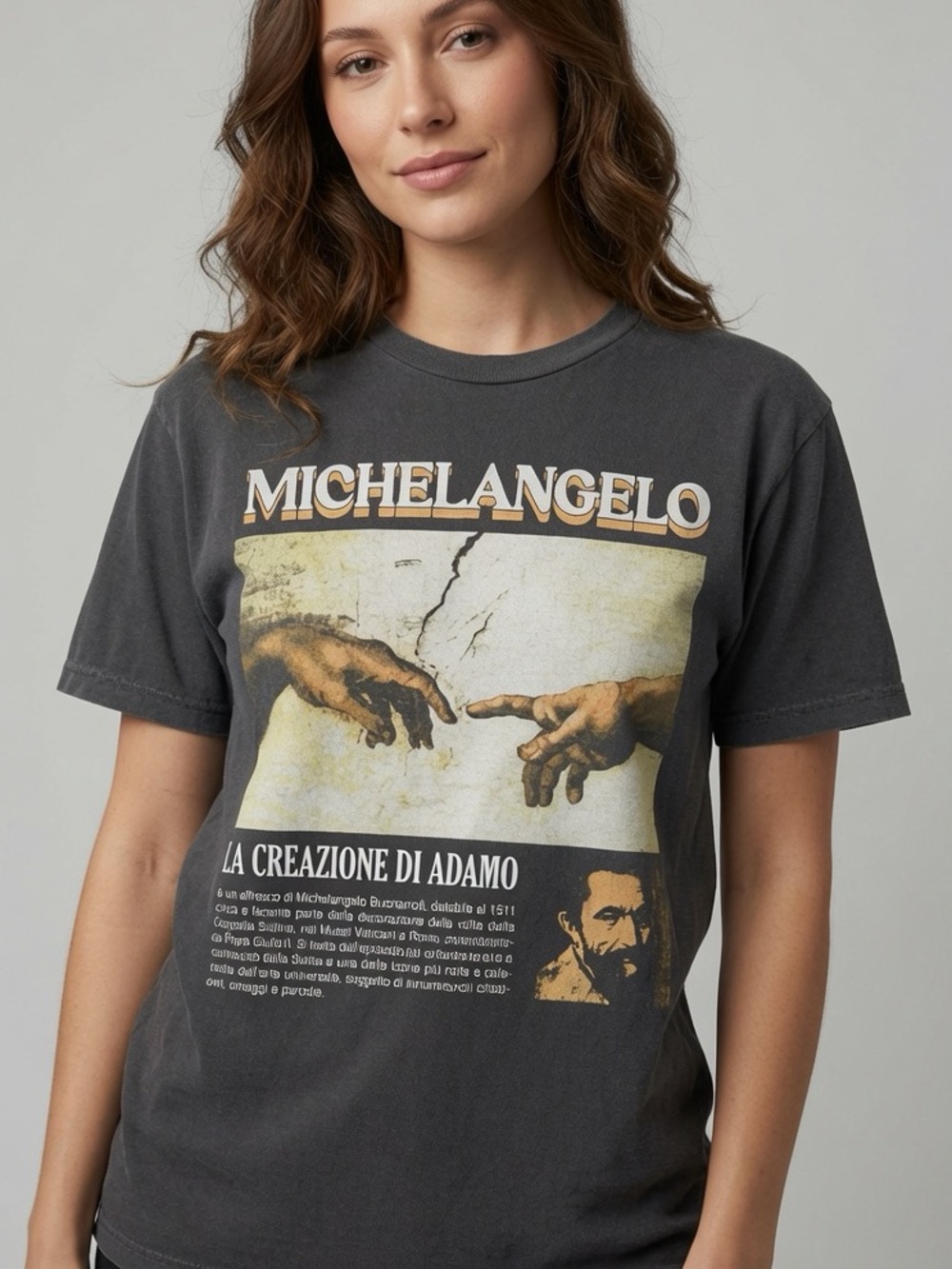 Michelangelo Charcoal Graphic Tee with Vintage Art Print